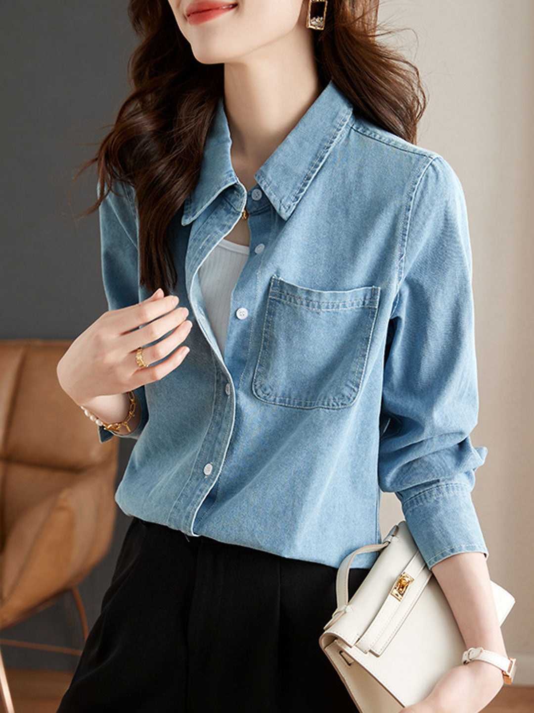 Jayda Shirt | Casual Lapel Button-Up Denim Shirt