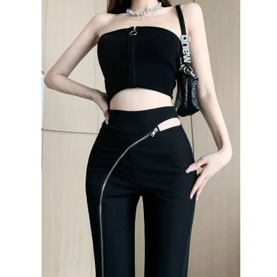 Harmony Flared Pants | Women's High-Waist Flared Pants with Asymmetric Zip