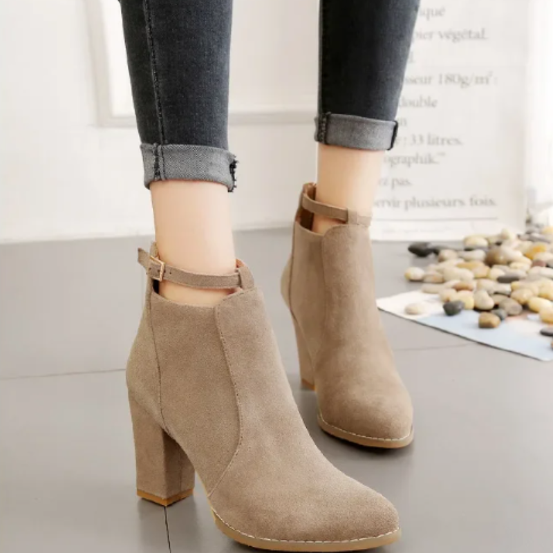 Helen Boots | Women's Buckled High Block Heel Boots