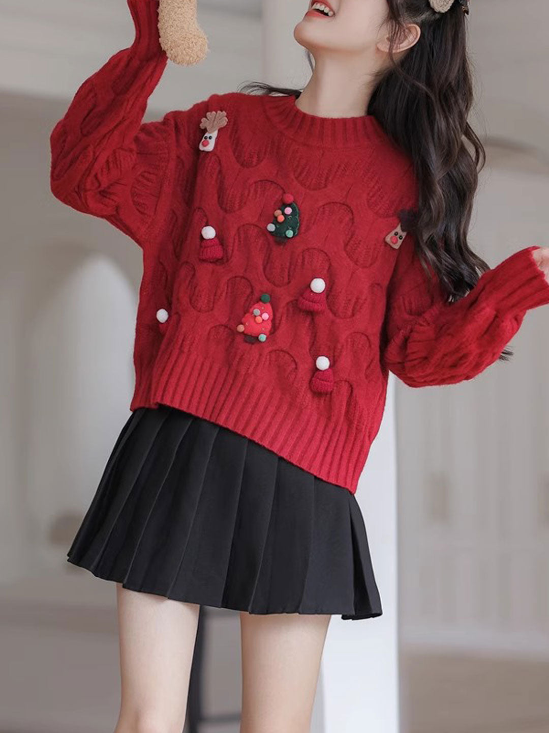 Jaime Sweater | Festive Red Knit Christmas Sweater for Women