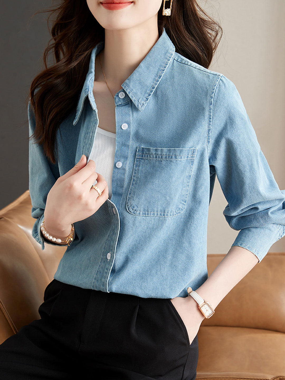 Jayda Shirt | Casual Lapel Button-Up Denim Shirt