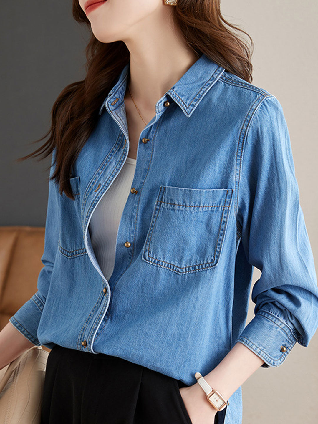 Jayda Shirt | Casual Lapel Button-Up Denim Shirt