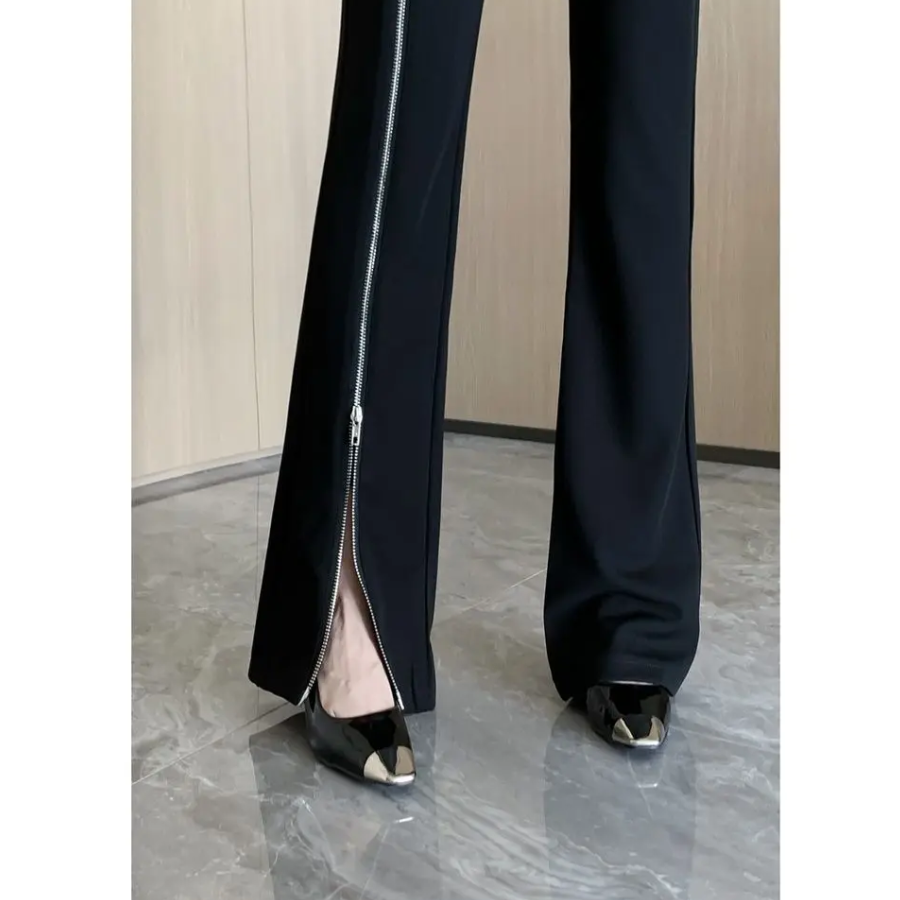 Harmony Flared Pants | Women's High-Waist Flared Pants with Asymmetric Zip