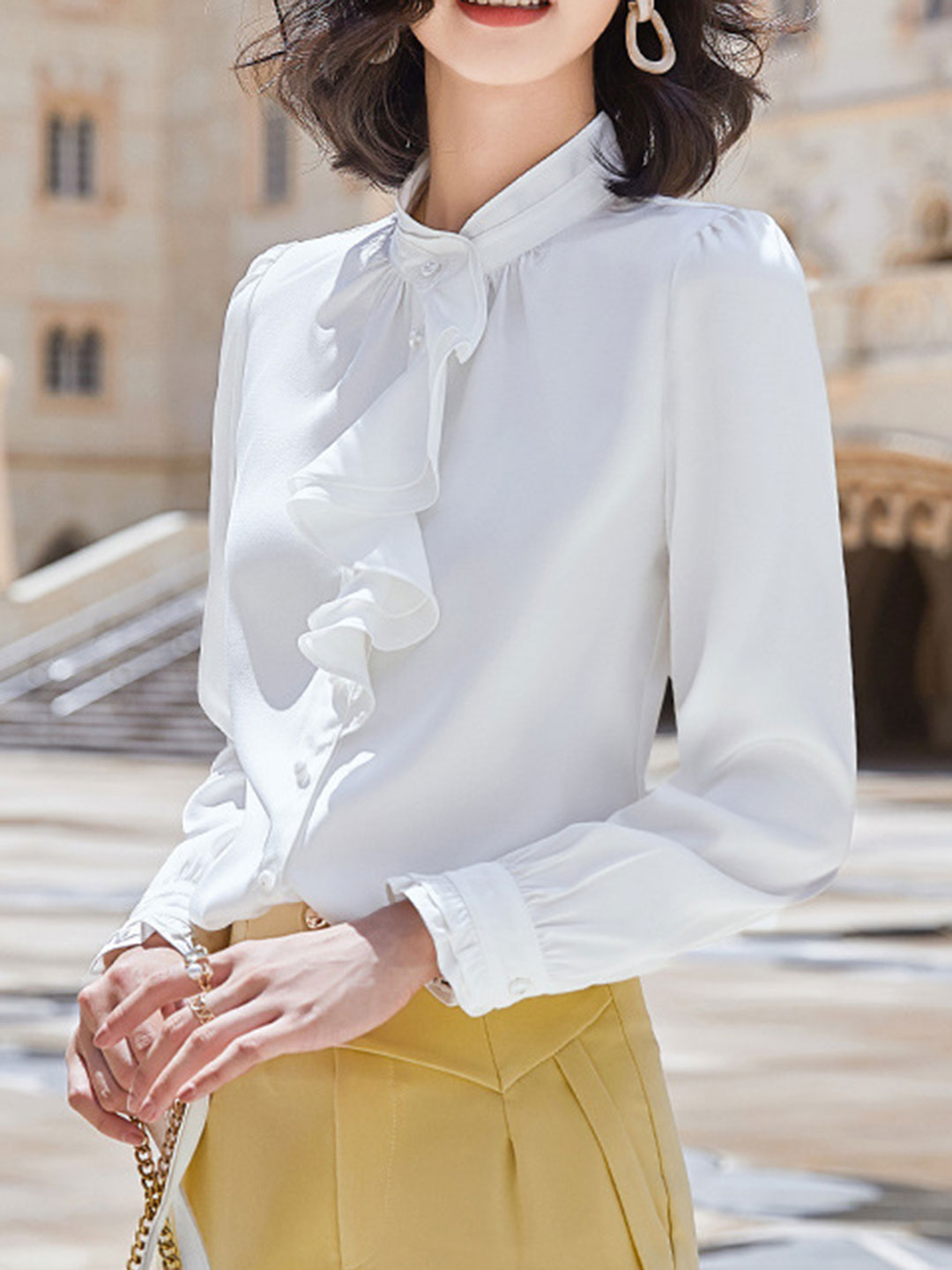 Jazmine Blouse | Elegant Ruffle Collar Chiffon Blouse