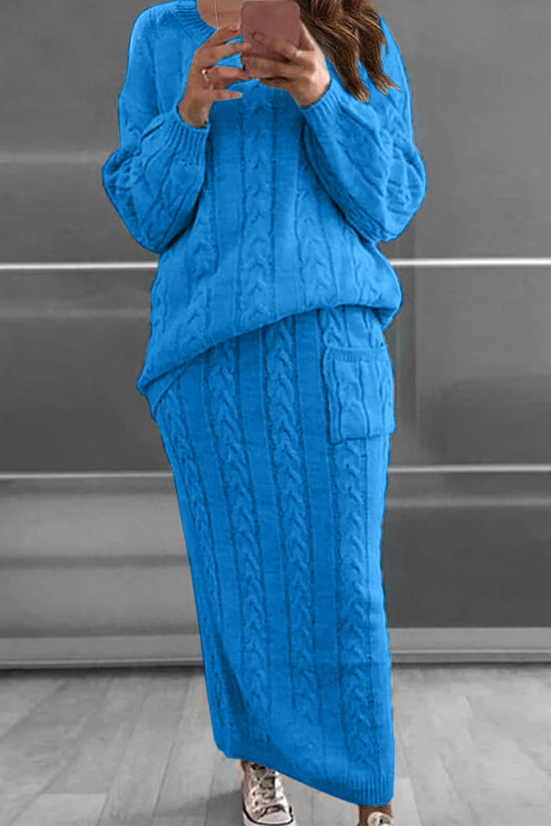 Martha Two-Piece Set | Solid Patchwork O-Neck Long Sleeve