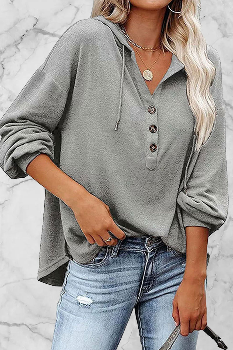 Madison Top | Casual Button-Up V-Neck Hoodie