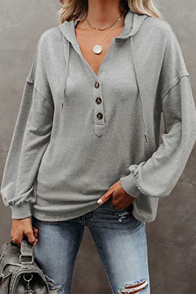 Madison Top | Casual Button-Up V-Neck Hoodie