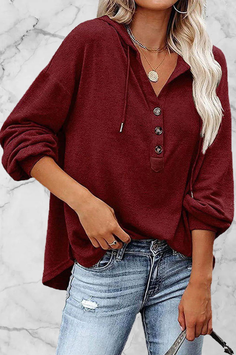 Madison Top | Casual Button-Up V-Neck Hoodie