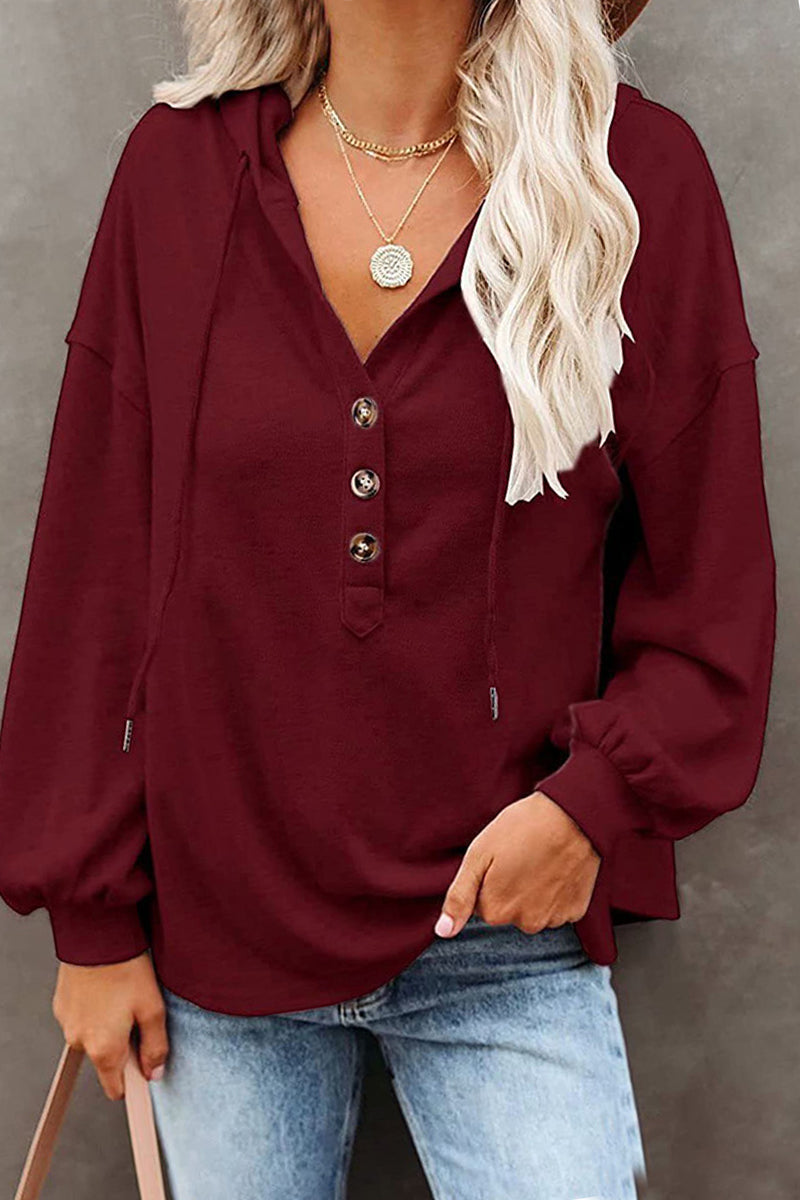 Madison Top | Casual Button-Up V-Neck Hoodie