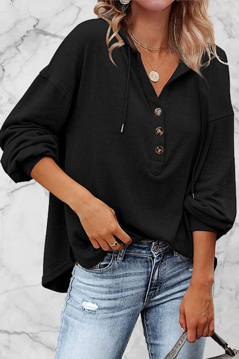 Madison Top | Casual Button-Up V-Neck Hoodie