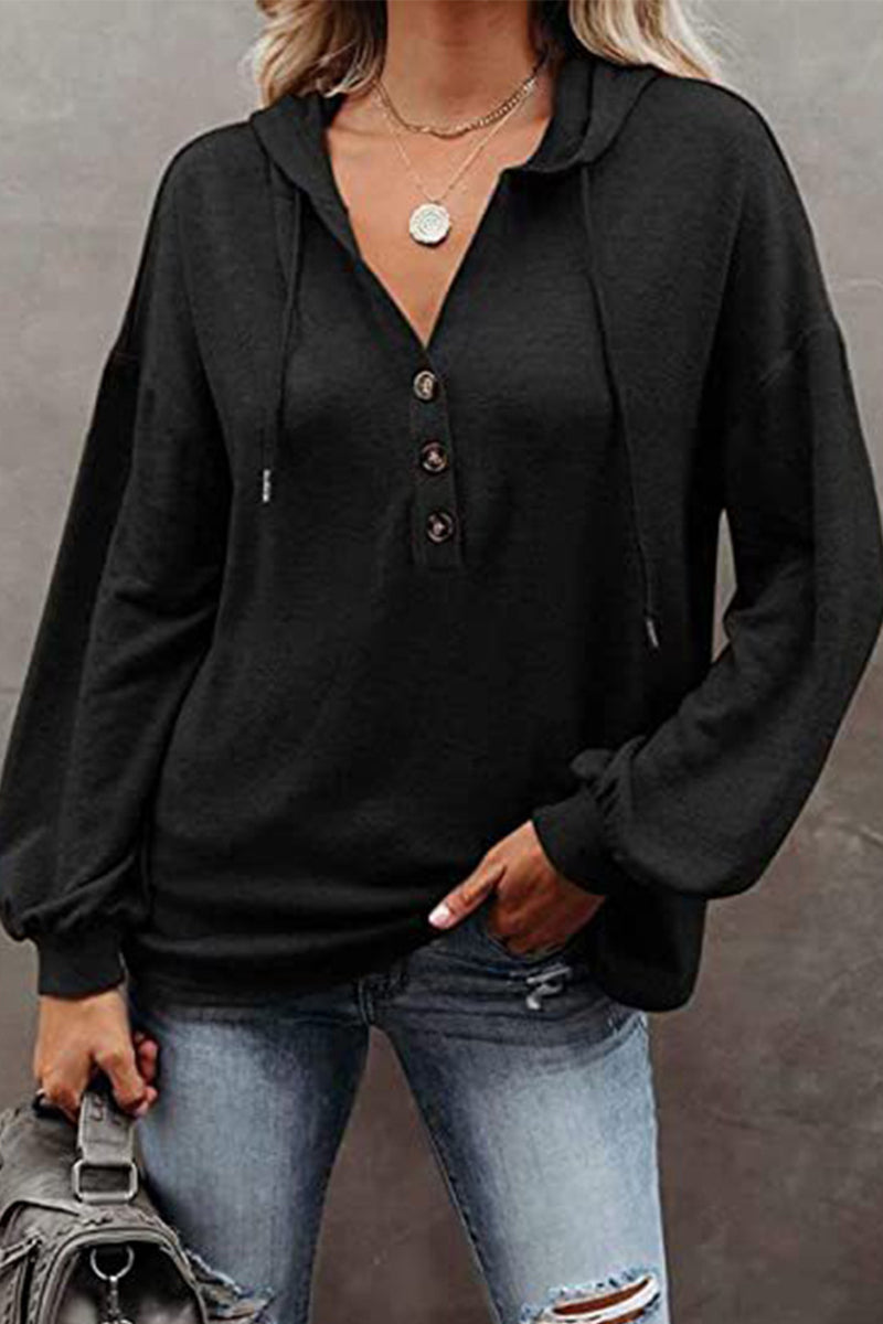 Madison Top | Casual Button-Up V-Neck Hoodie