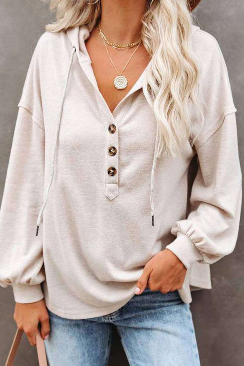 Madison Top | Casual Button-Up V-Neck Hoodie