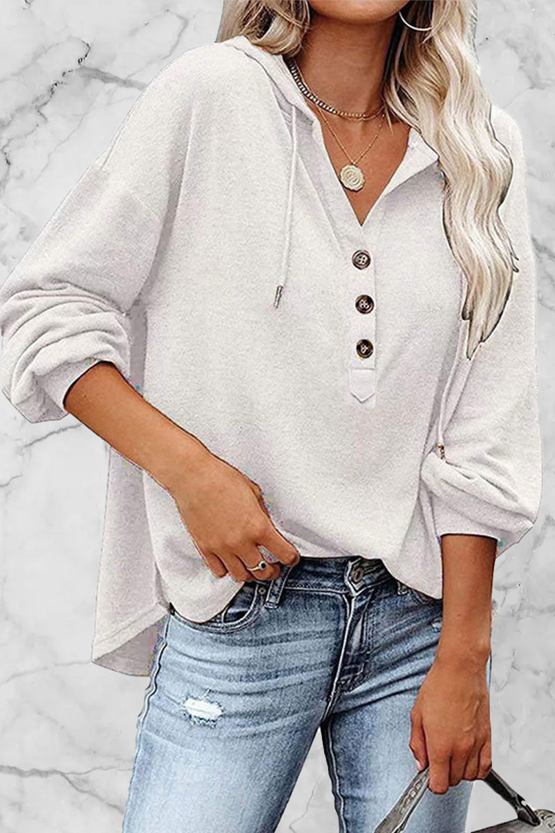Madison Top | Casual Button-Up V-Neck Hoodie
