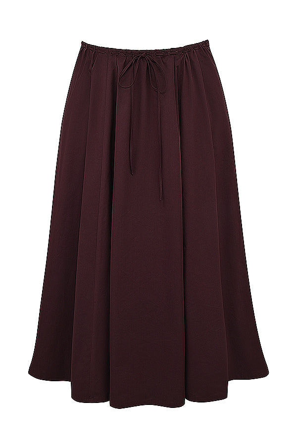 Bayla Two-Piece Set | Women’s Rich Brown Ruffle Top and Midi Skirt with Feminine Flow