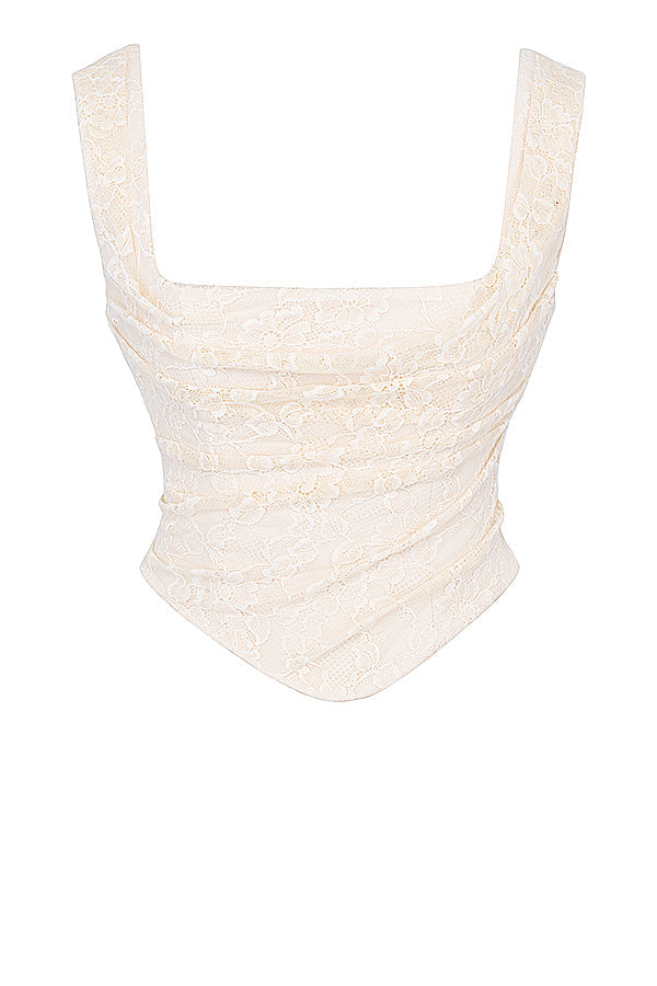 Bee Two-Piece Set | Women’s Cream Lace Corset and Flowing Maxi Skirt in Vintage Style