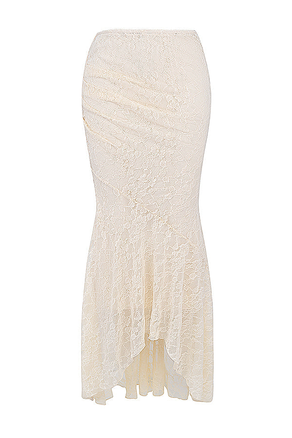 Bee Two-Piece Set | Women’s Cream Lace Corset and Flowing Maxi Skirt in Vintage Style