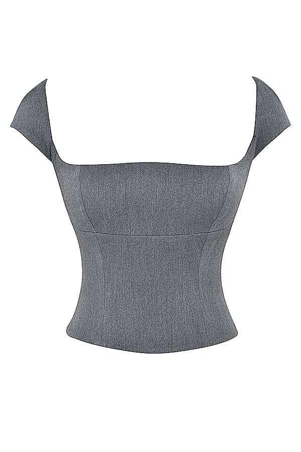 Belinda Two-Piece Set | Women’s Grey Lace-Back Corset and A-Line Mini Skirt