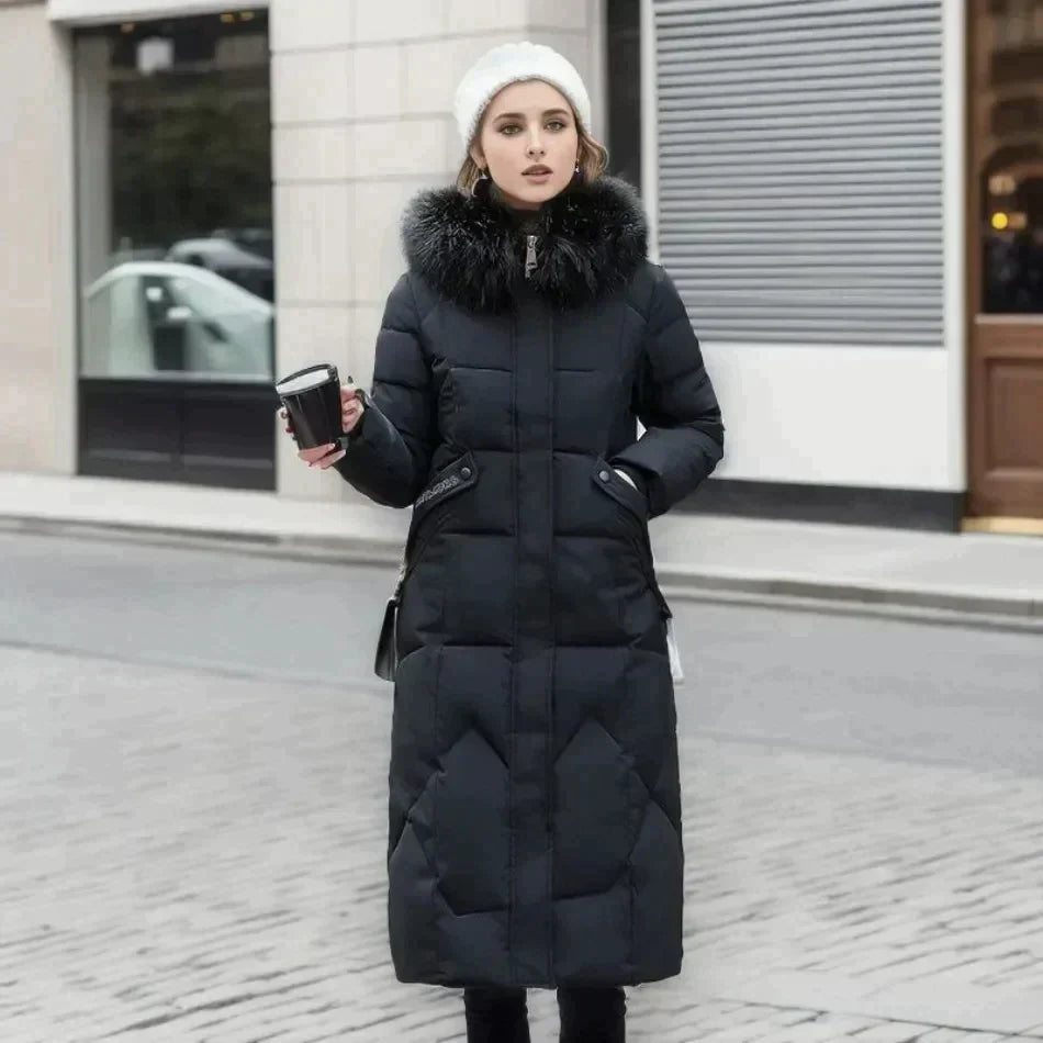 Fenna Coat | Stylish Italian Long Coat with Faux Fur