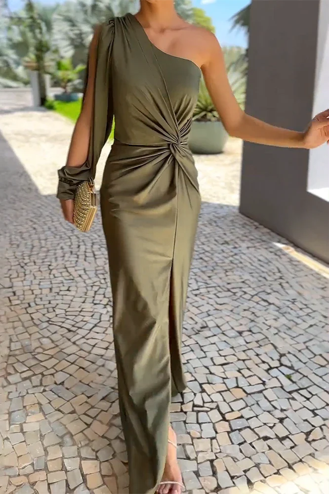 Indah Dress | One-Shoulder Twist Gown with Slit