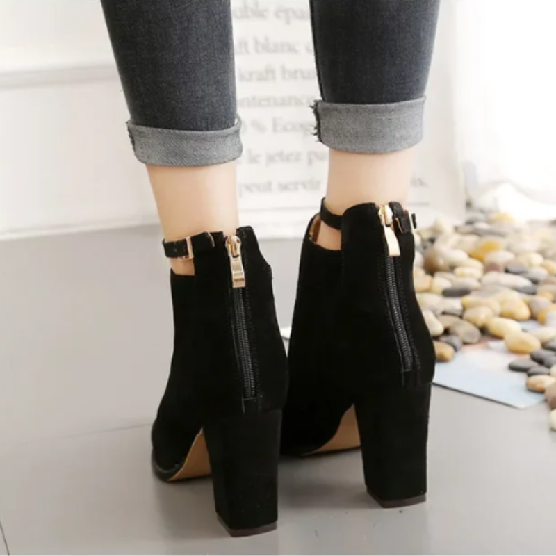 Helen Boots | Women's Buckled High Block Heel Boots