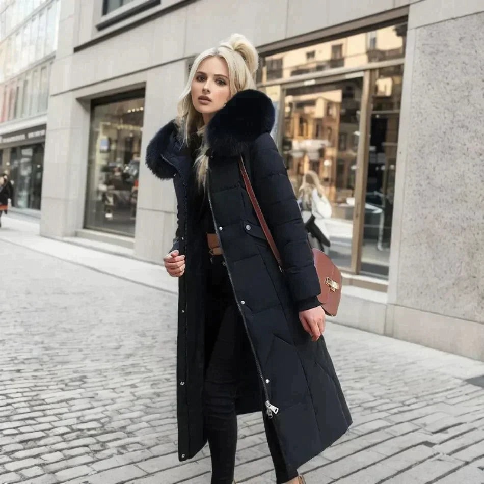 Fenna Coat | Stylish Italian Long Coat with Faux Fur