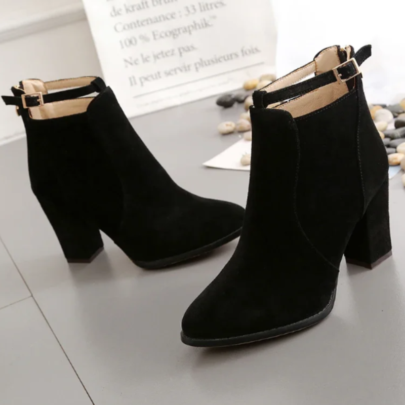 Helen Boots | Women's Buckled High Block Heel Boots