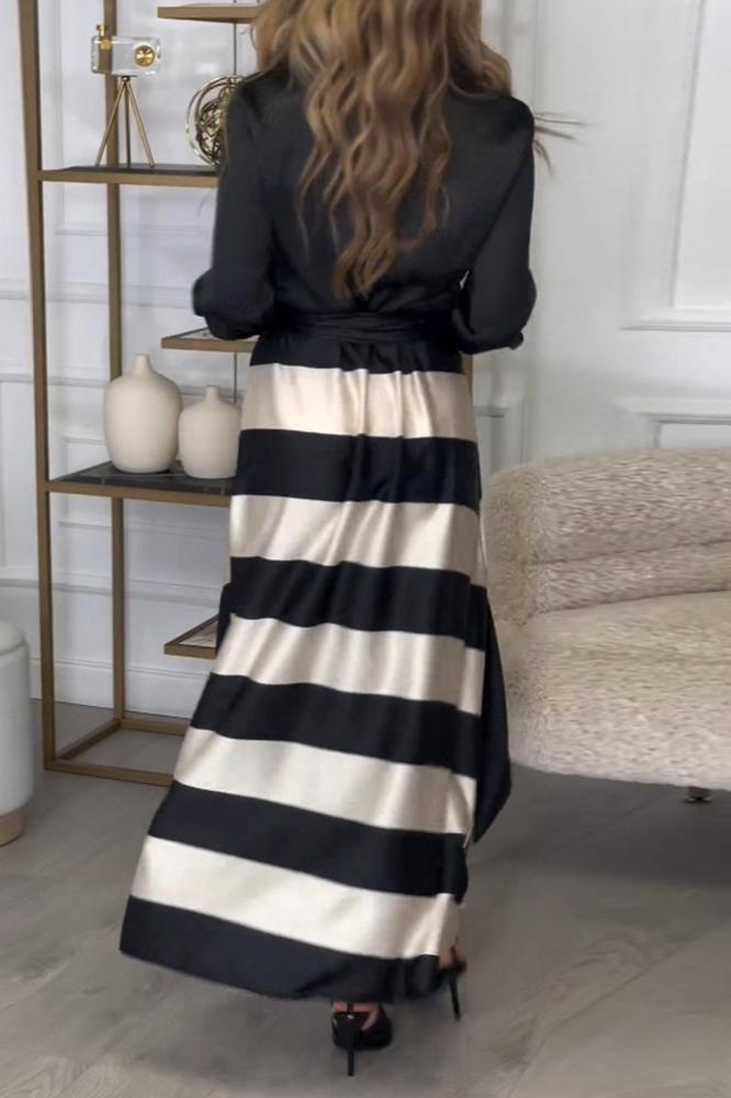 Ilma Dress | Soft Touch Striped Maxi Dress with Belt