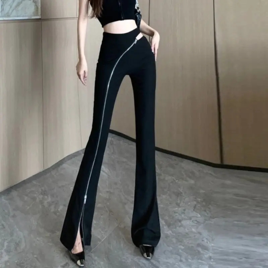 Harmony Flared Pants | Women's High-Waist Flared Pants with Asymmetric Zip