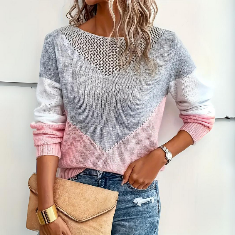 Eliza Sweater | Colorblock Knit Sweater with Mesh Details