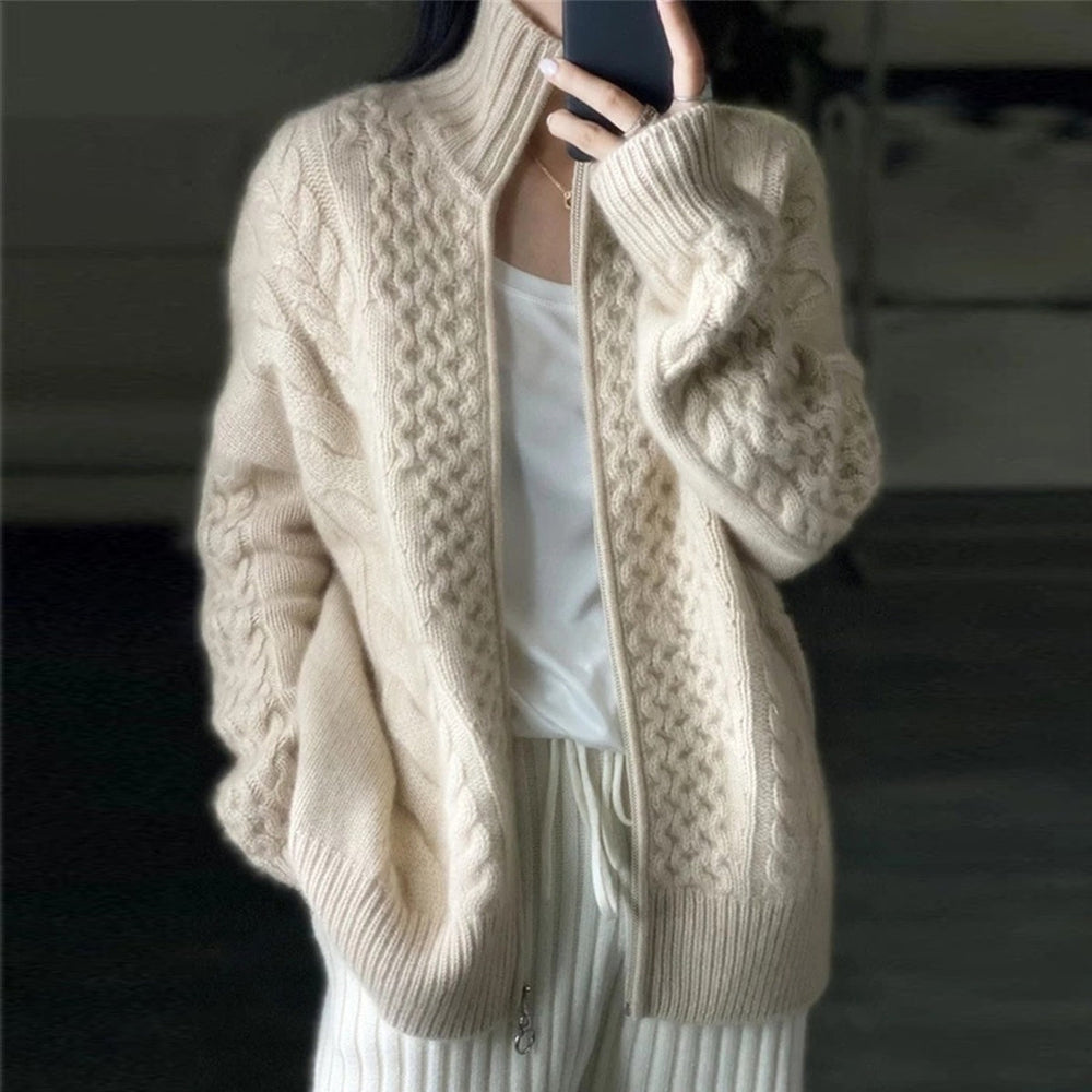 Raylene Cardigan | Women's Autumn Cashmere Knit Cardigan with High Neck