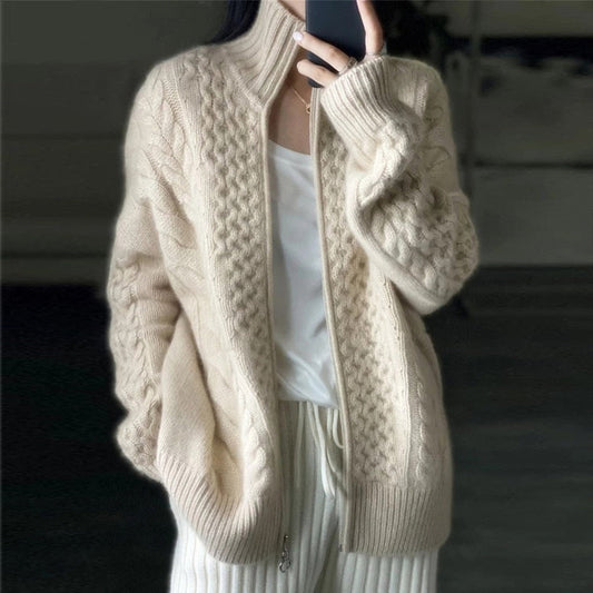 Raylene Cardigan | Women's Autumn Cashmere Knit Cardigan with High Neck