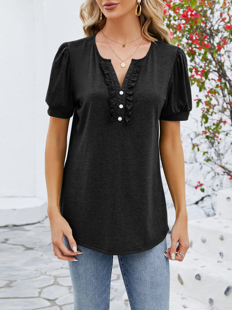 Qendresa Blouse | Women's Autumn Short-Sleeve Puff Blouse