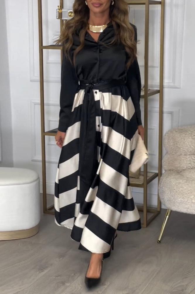 Ilma Dress | Soft Touch Striped Maxi Dress with Belt