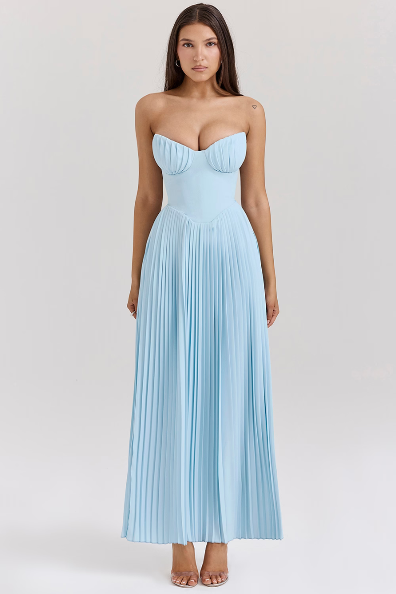 Ileana Dress | Strapless Pleated Maxi Dress