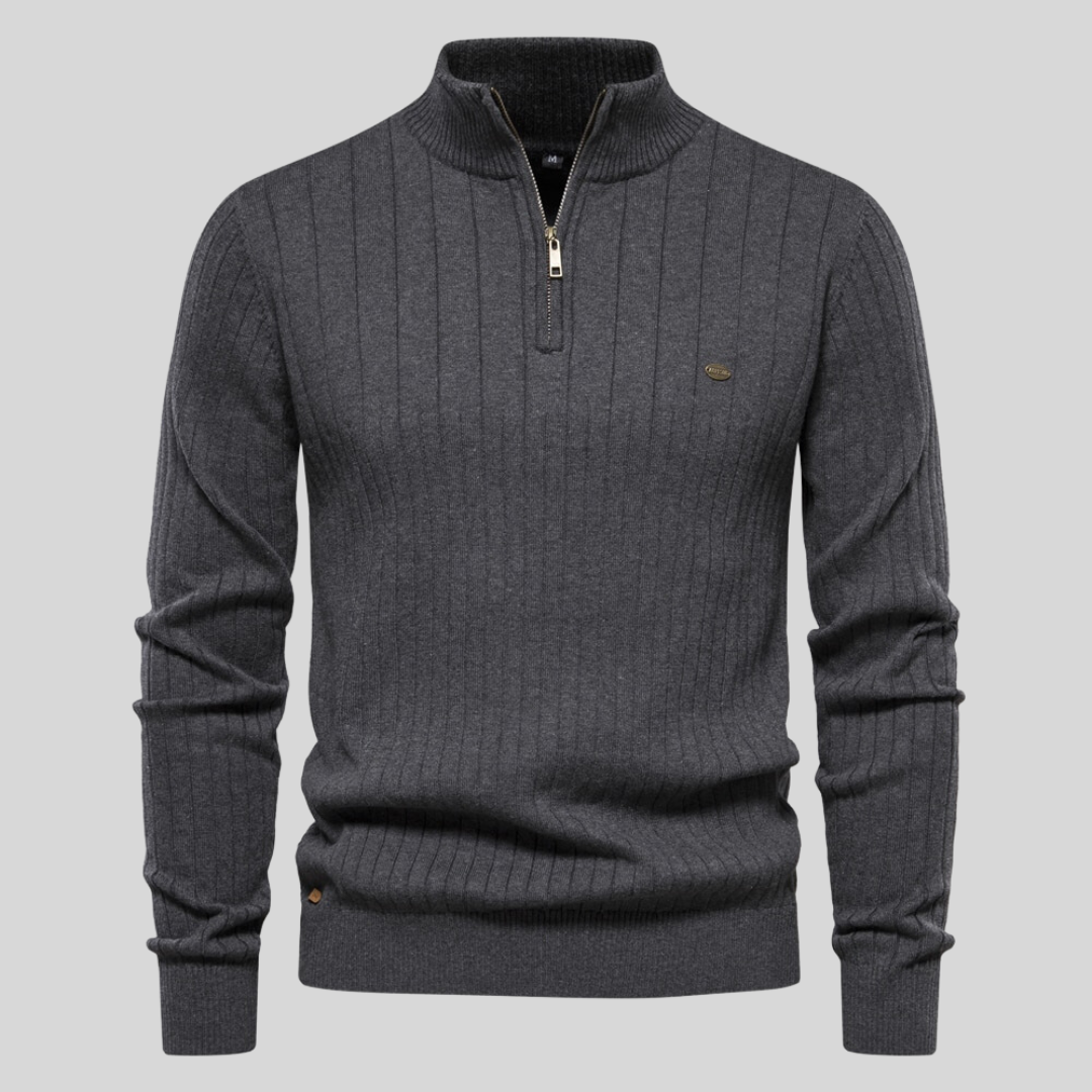 Ishmael Sweater | Classic Ribbed Knit Zip Sweater