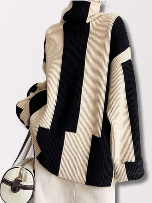 Sachiko Jumper | Women’s Autumn High-Collar Two-Tone Knit Jumper
