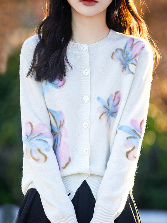 Ida Cardigan | Casual Floral Knitted Cardigan with Button Front