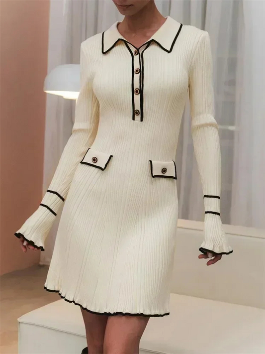 Fidda Dress | Elegant Dress with Trims and Button Details