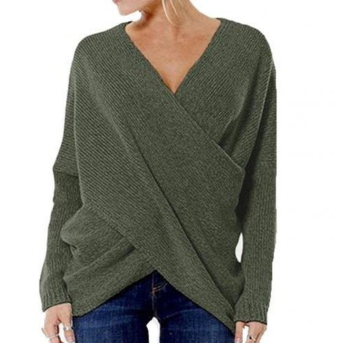 Fiadh Wrap Sweater | Ribbed V-Neck with Long Sleeves