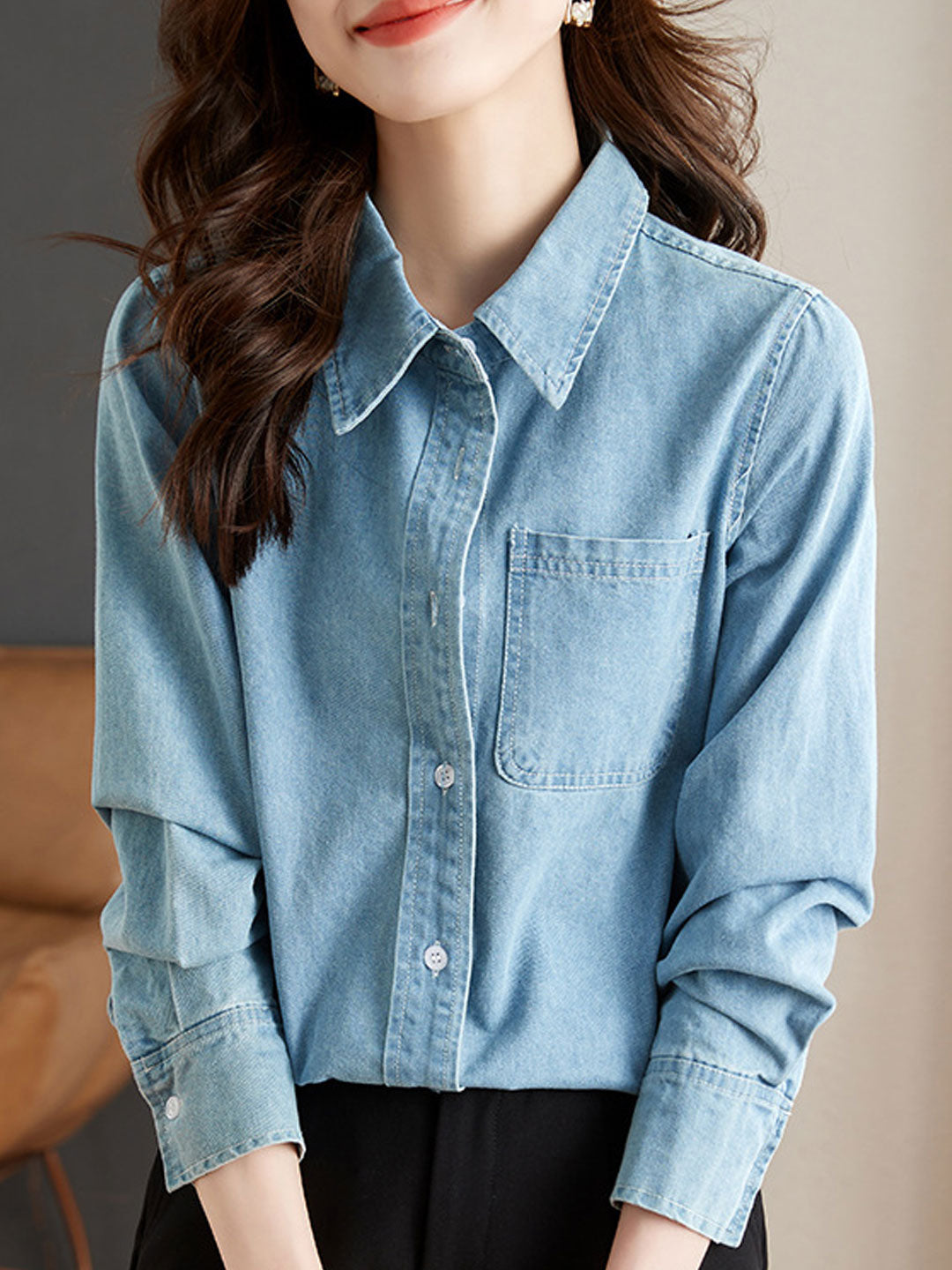 Jayda Shirt | Casual Lapel Button-Up Denim Shirt