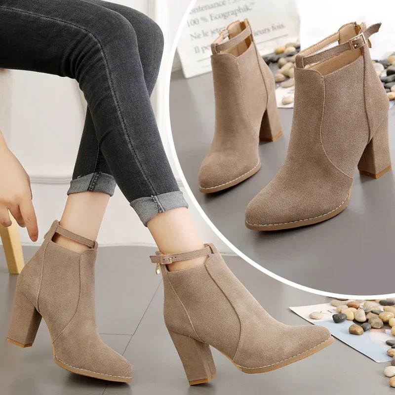 Helen Boots | Women's Buckled High Block Heel Boots