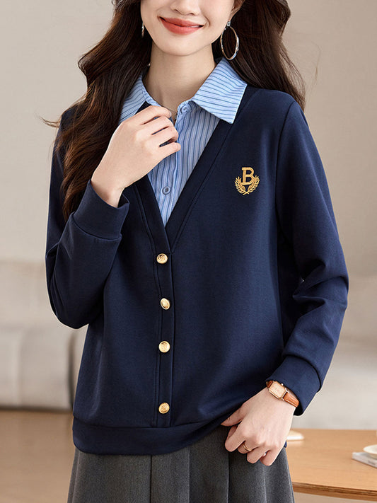 Ishara Sweatshirt | Preppy Button-Up Sweatshirt with Shirt Collar Detail