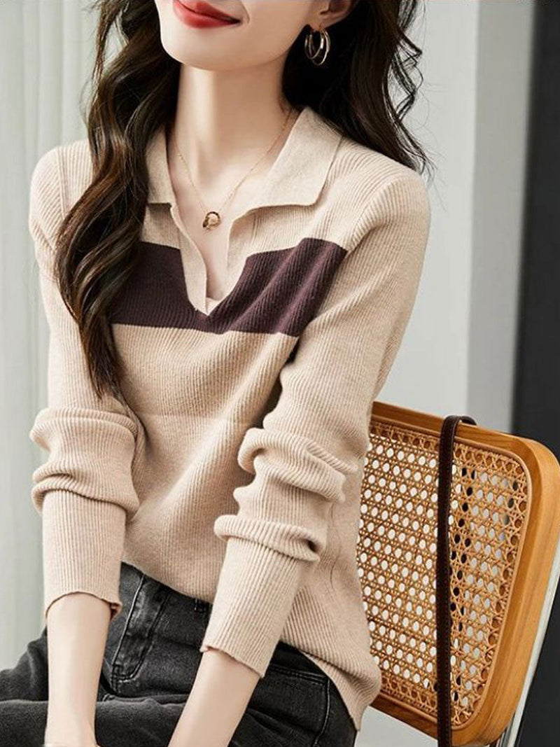 Joan Top | Classic Contrast Collar Knit Pullover