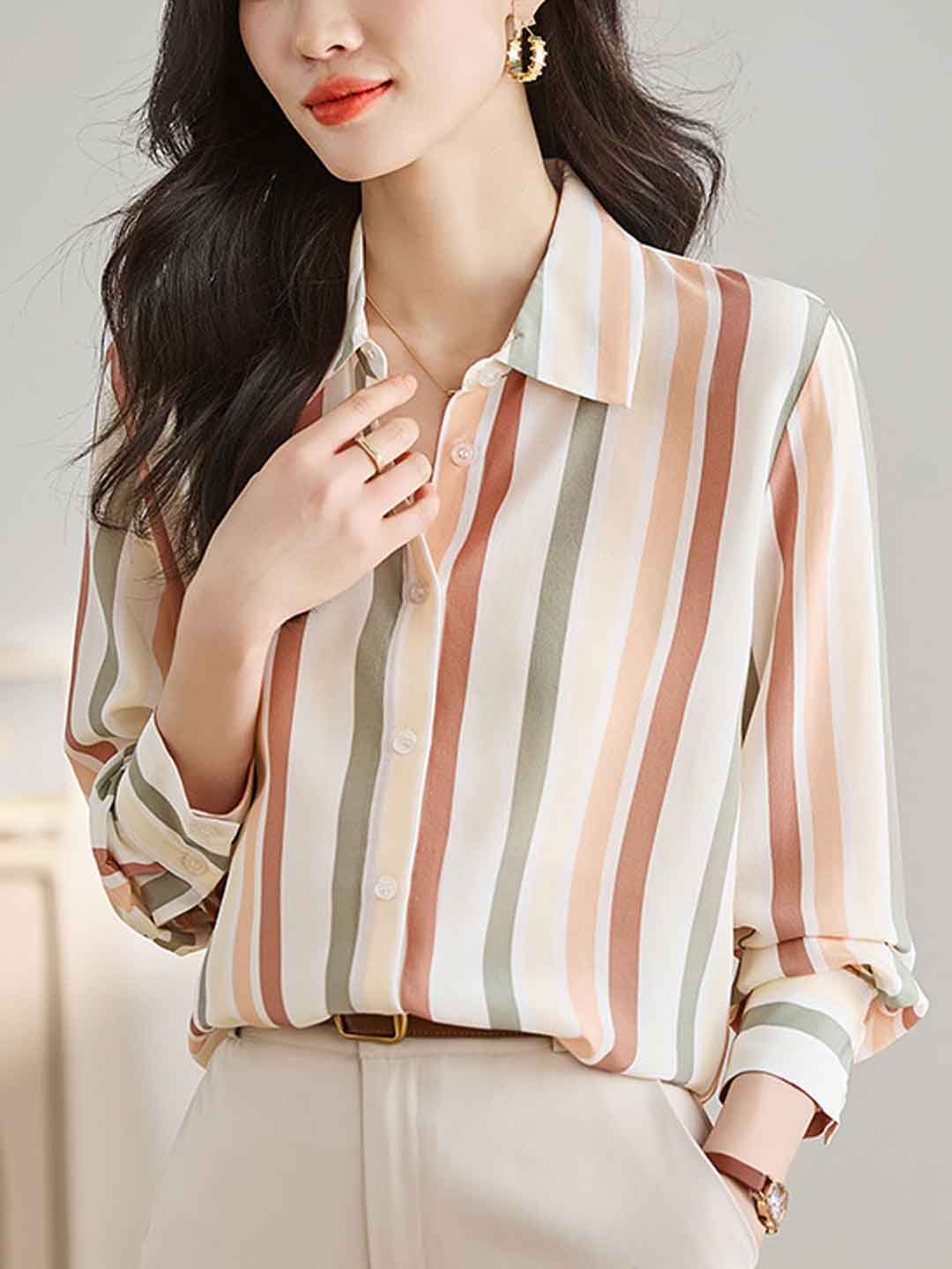 Jovanka  Women's Vintage V-Neck Striped Shirt | Casual & Stylish