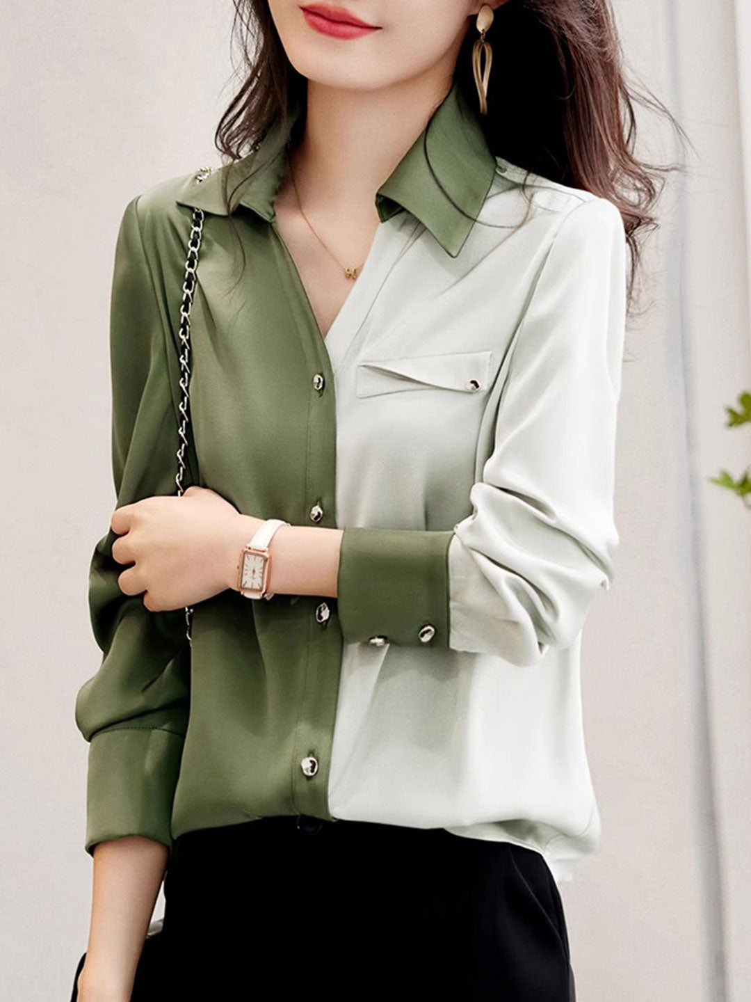 Iridia Blouse | Classic Two-Tone Chiffon Blouse