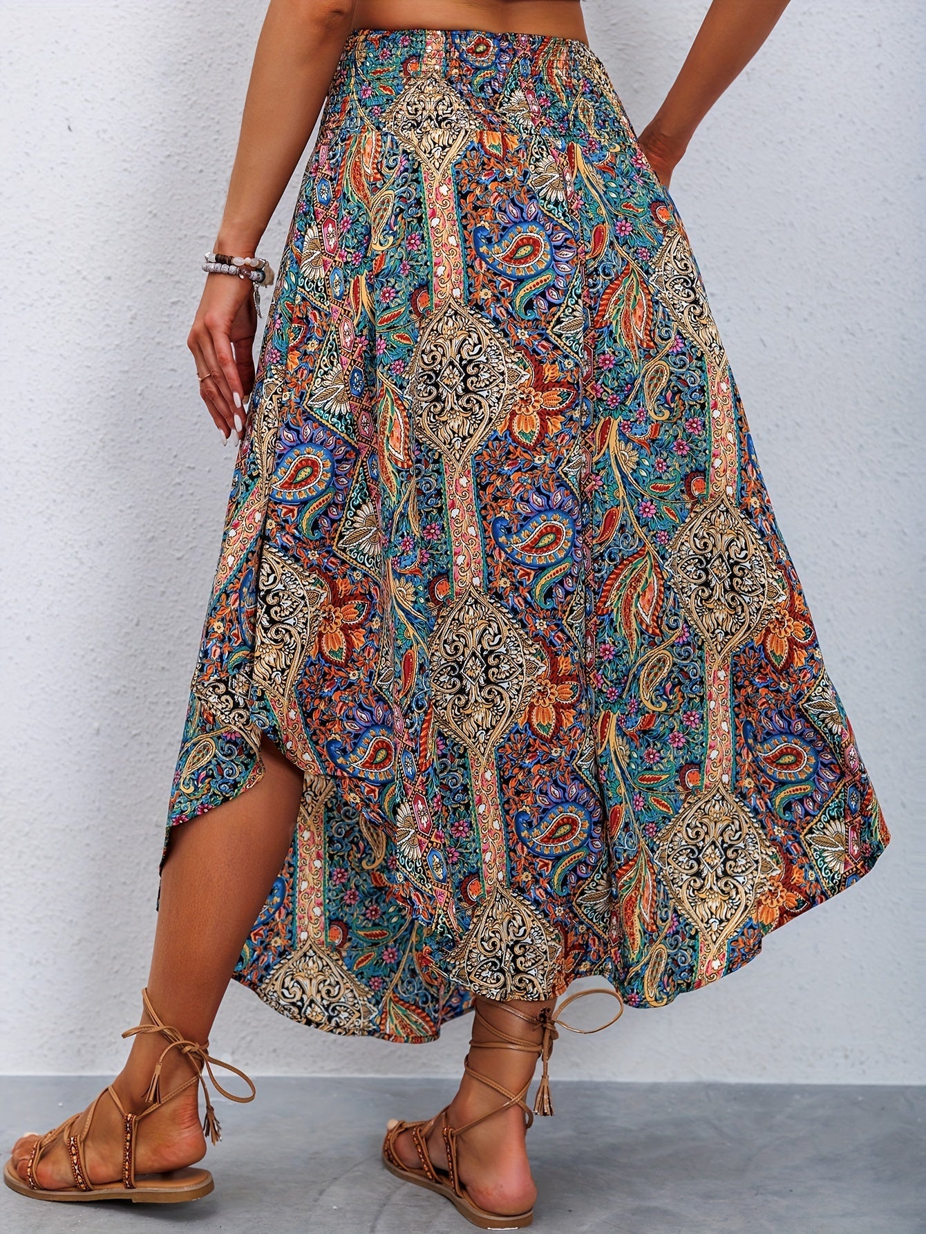 Baenya Paisley Skirt | High-Waist Lace-Up Flowy Skirt