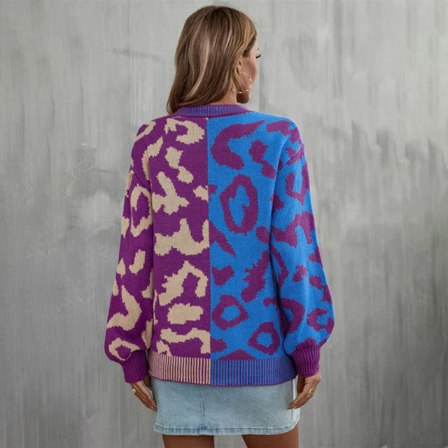 Nyima Jumper | Women's Autumn Colorblock Leopard Knit Jumper