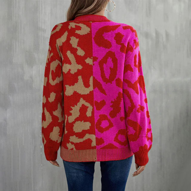 Nyima Jumper | Women's Autumn Colorblock Leopard Knit Jumper