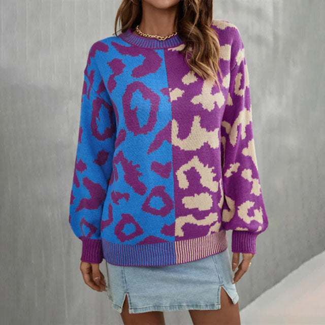Nyima Jumper | Women's Autumn Colorblock Leopard Knit Jumper