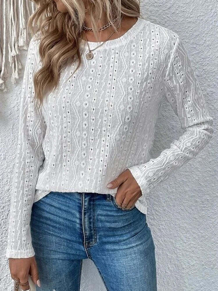 Johana Top | Elegant Eyelet Lace Long Sleeve Blouse